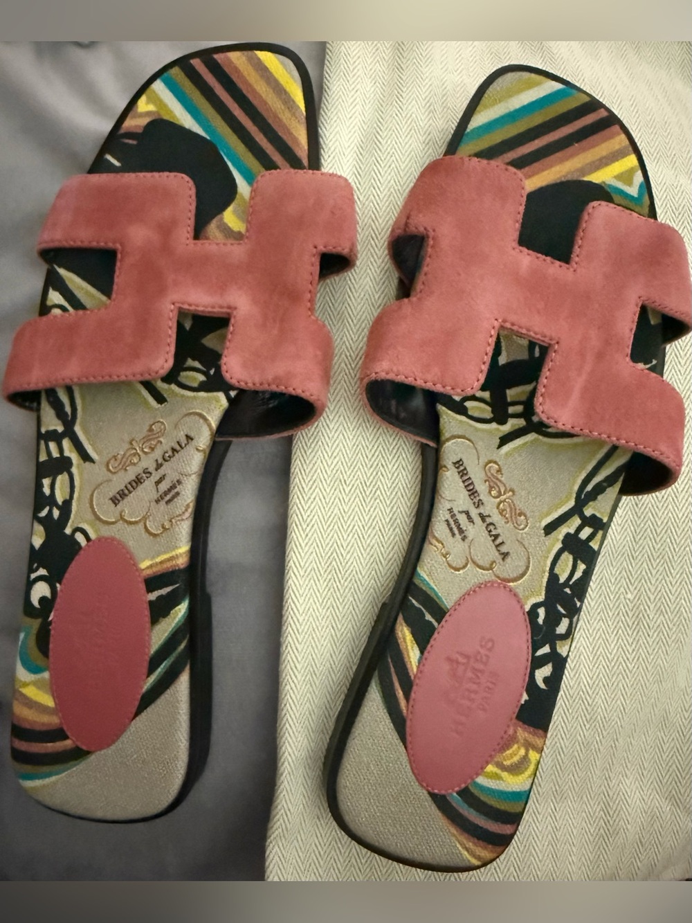 Hermes Oran Sandal Rose de Venise Suede Brides de Gala Toile 37.5